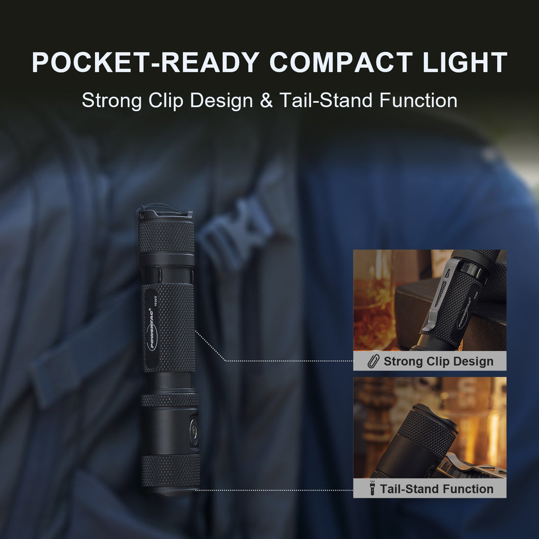 Powertac M5 Gen3 Tactical EDC Flashlight | 2030LM Super Bright | Auto-Magnetic Charge | IPX8 Waterproof & 2M Drop Resistant | 1-Inch Picatinny Mount Compatible